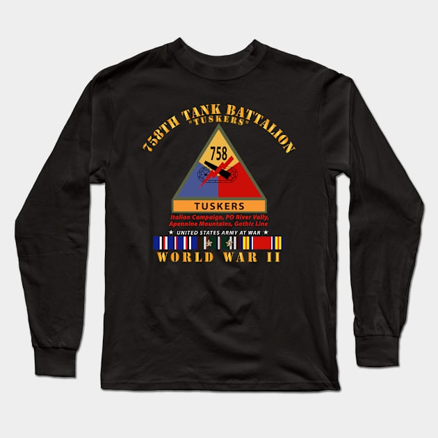 758th Tank Battalion - Tuskers w SSI Name Tape WWII  EU SVC Long Sleeve T-Shirt by twix123844